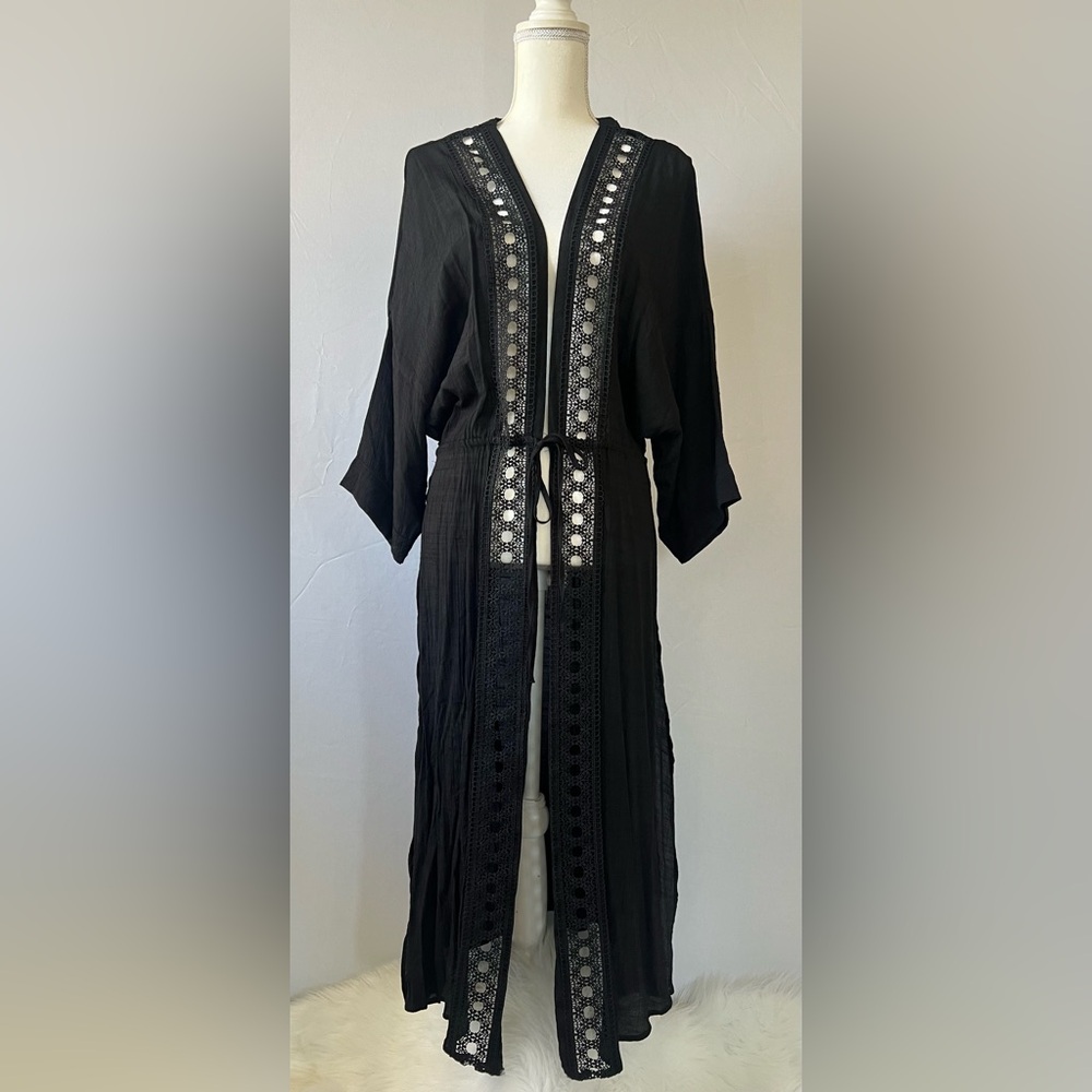 Love Tree Black Beach Cover with Kimono Tie Style